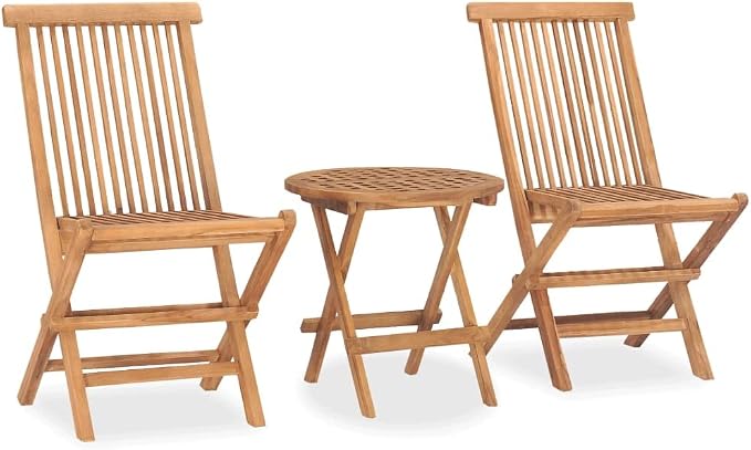 3 Piece Folding Patio Dining Set with Anthracite Cushions, Solid Teak Wood Outdoor Bistro Furniture for Garden and Balcony, Includes Folding Table and 2 Chairs, Pre-Assembled