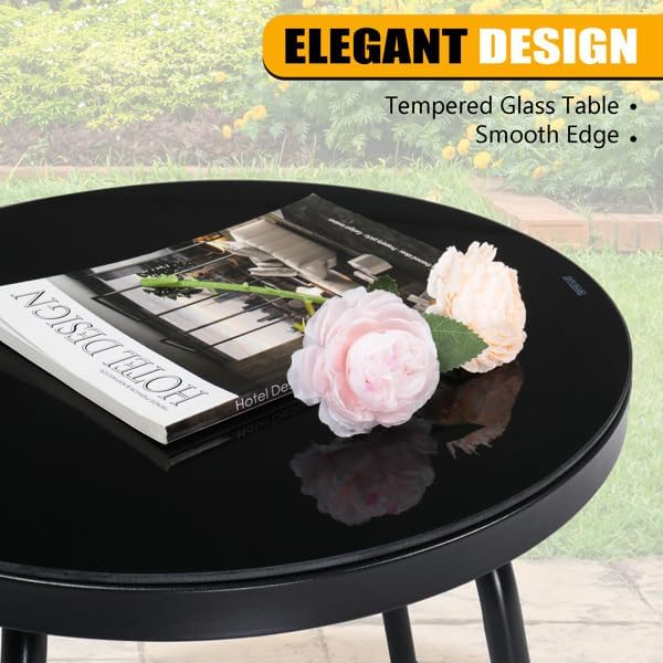3-Piece Outdoor Patio Furniture Sets, Patio Conversation Set, Courtyard Patio Set for Home, Yard,Outdoor Patio Chairs Conversation Sets with Coffee Table, Outdoor Table & Chairs Set for Patio - Black