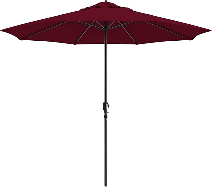 California Umbrella 10-Year Protection 9 Ft Outdoor Patio Umbrella, Pacifica Fade-Resistant Fabric, Auto-Tilt, Heavy Duty Aluminum Frame, 8 Reinforced Ribs for Pool or Deck, Bronze Pole, Burgundy