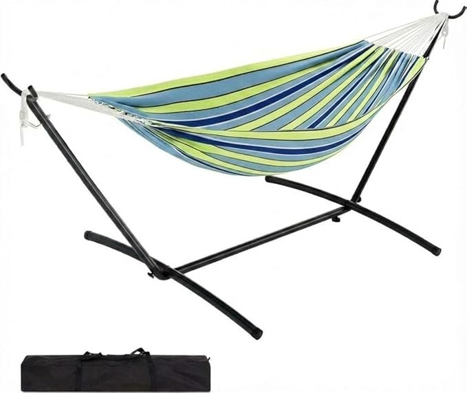 Double Hammock with Stand, 2 Person Heavy Duty Outdoor Hammock – 450IB Capacity, Portable Hammock with Space-Saving Steel Frame & Carrying Case, Easy Setup for Backyard,Camping,Beach,Teal Green
