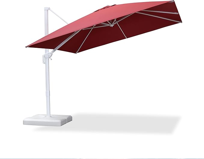 PURPLE LEAF 10 FT Patio Umbrella White Cantilever Umbrella Aluminum Square Outdoor Offset Umbrella Hanging Windproof with 360° Rotation for Garden Deck Pool, Red