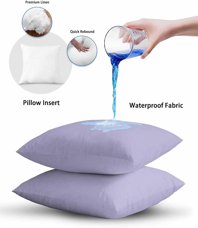 Outdoor Waterproof Throw Pillows Light Purple Solid Color Patio Pillows,Decorative Pillow Covers with Insert,Pillow Cushion Case for Garden Couch Sofa Minimalist Style