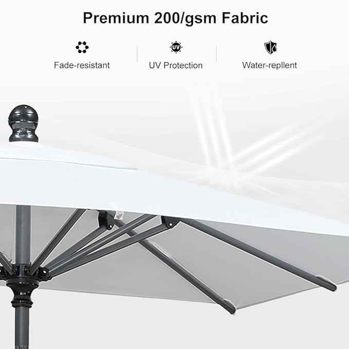 PURPLE LEAF 6' x 4' Rectangle Patio Market Umbrella with Base Outdoor Table Umbrellas Aluminum Frame Sun Shade with 8 Sturdy Ribs Tilt for Garden Deck Lawn Pool White