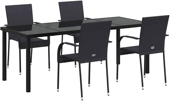 5-Piece Outdoor Dining Set, Modern Garden Table and Chairs for Patio, Balcony and Backyard, Black Powder-Coated Steel Furniture