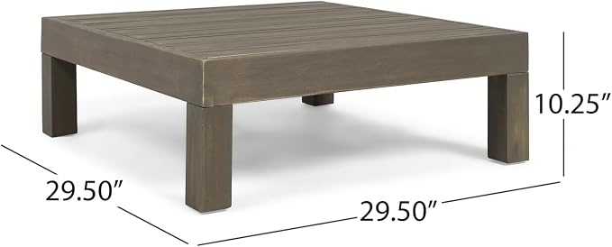 Outside Acacia Wood Coffee Table, Square Outdoor Coffee Table for Patio Lounge, Slatted Tabletop, 29.50 x 29.50 x 10.25 Inch, Gray