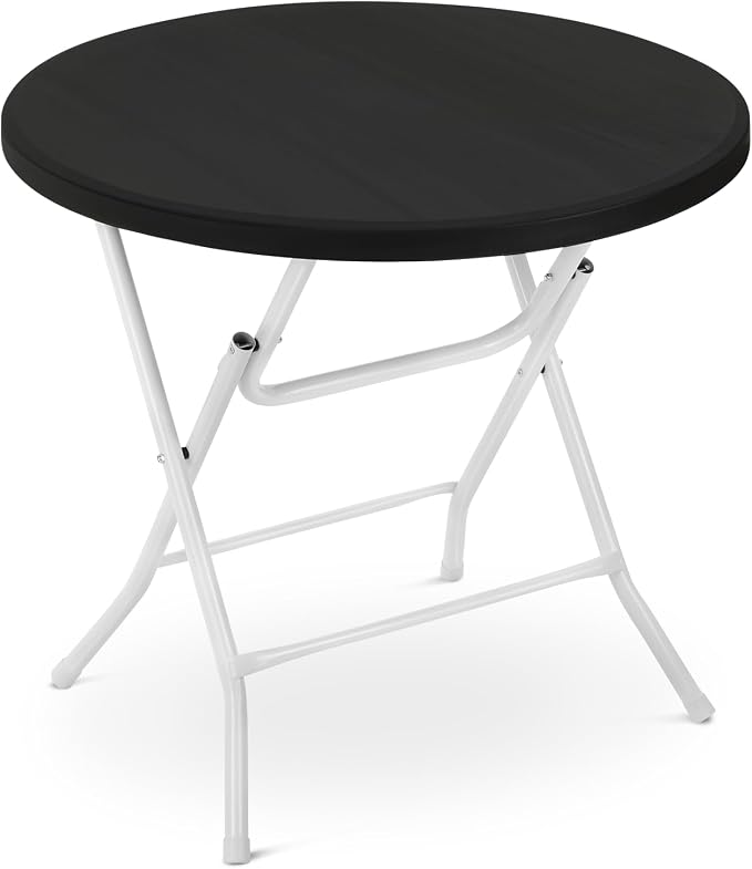Magshion 31" Round Folding Table Balck Foldable Plastic Card Outdoor Utility Tables for Picnic Party Dining