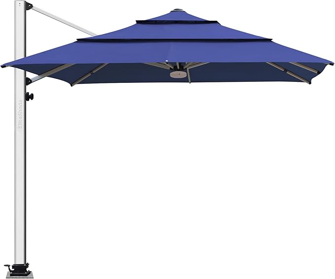EliteShade USA APOLLO 3-Tier 10x10FT Full Aluminum Cantilever Patio Umbrella for Outdoor Restaurant Garden Courtyard Deck Pool and Marketing with Light (No battery), Navy Blue
