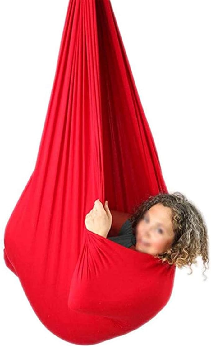 Elastic Nylon Therapy Swing Indoor Hammock Cuddle Sensory Needs Kids Hanging Seat for Child and Teens Autism ADHD ADD Up to 440lbs (Color : Red, Size : 150 x 280 cm)