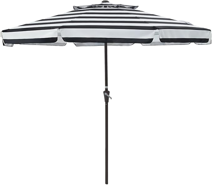 JEAREY 9' 2-Tiers Patio Umbrellas Outdoor Market Table Umbrella w/Push Button Tilt/Crank, 8 Sturdy Ribs, UV Protection Waterproof Sunproof(Black Stripe)