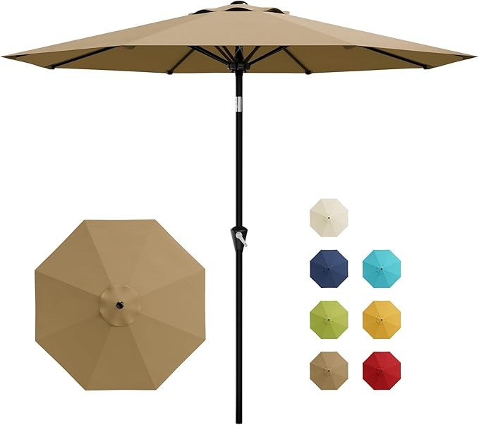 Garvee 10FT Patio Umbrella - Outdoor Table Umbrella with Smooth Crank Lift, Push Button Tilt and 8 Sturdy Ribs - Market Umbrella UV Protection Waterproof for Pool, Deck, Yard, Garden