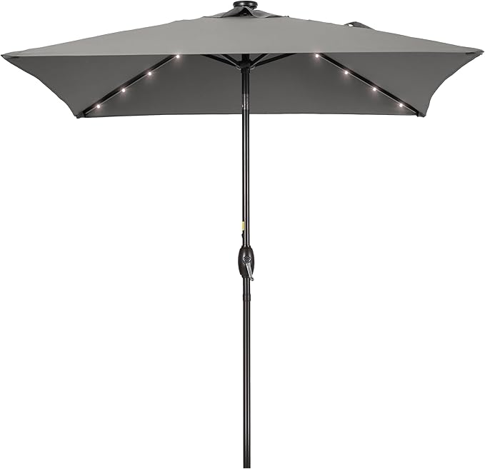 Square Patio Umbrella With Solar Lights, 6.5x6.5ft Square Umbrella Outdoor Patio with Tilt and Crank for Pool, Deck, Garden,Backyard