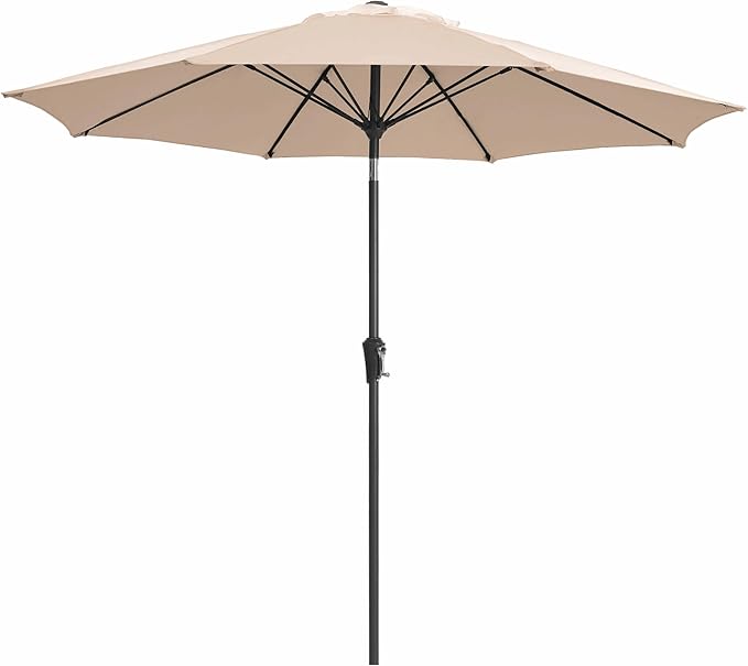 JEAREY 9FT Outdoor Patio Umbrella, Market Umbrella with 8 Fiberglass Ribs & Tilt/Crank, UV Protection & Wind-Resistant Pool Umbrella for Lawn Garden Deck Backyard, Cream Beige