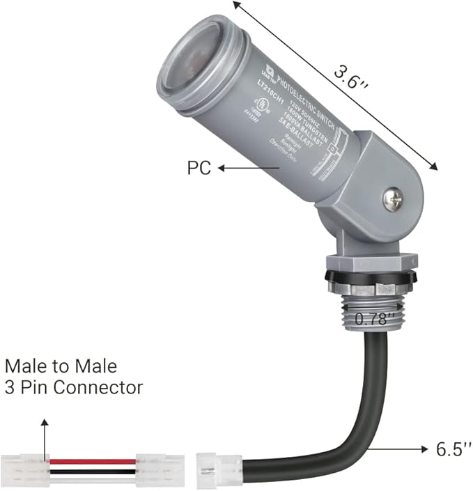 DEWENWILS 120VAC Dusk to Dawn Sensor, Light Sensor Switch, Swivel Mount, Photocell Light Control for Outdoor Low Voltage Transformer, 3 Pin Male to Male Connector Included, UL Listed