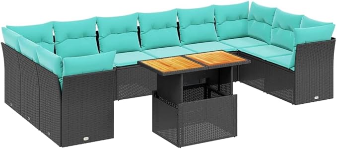 vidaXL Patio Sofa Set with Cushions 11 Piece, Outdoor Sectional Sofa Couch, Patio Conversation Set for Garden Backyard, Black Poly Rattan
