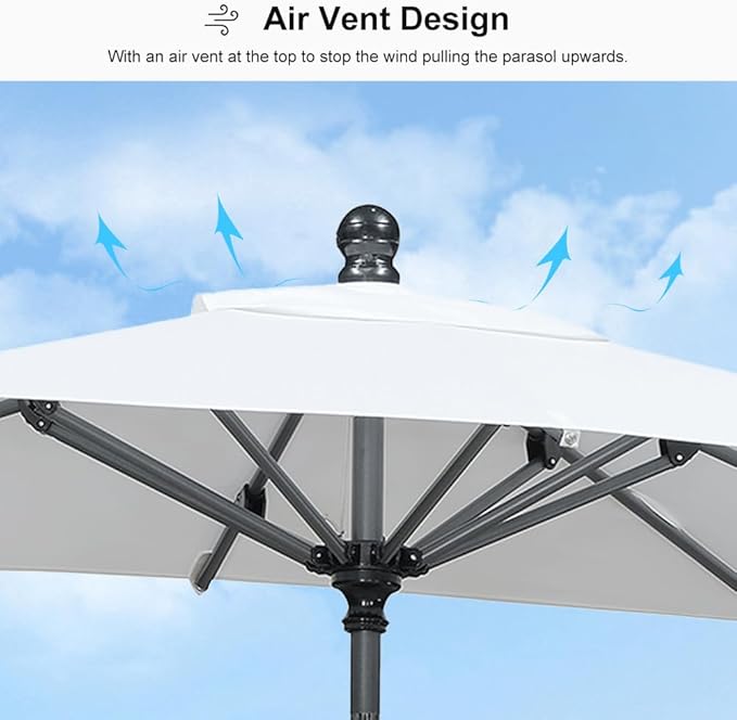 PURPLE LEAF 6' x 4' Rectangular Patio Umbrella Outdoor Table Umbrella Aluminum Frame Market Umbrella Sun Umbrella with 8 Sturdy Ribs Tilt for Garden Deck Lawn Pool White