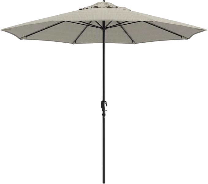California Umbrella 8-Year Protection 9 Ft Outdoor Patio Umbrella, Solstice Fade-Resistant Fabric, Auto-Tilt, Heavy Duty Aluminum Frame, 8 Reinforced Ribs for Pool or Deck, Black Pole, Woven Granite