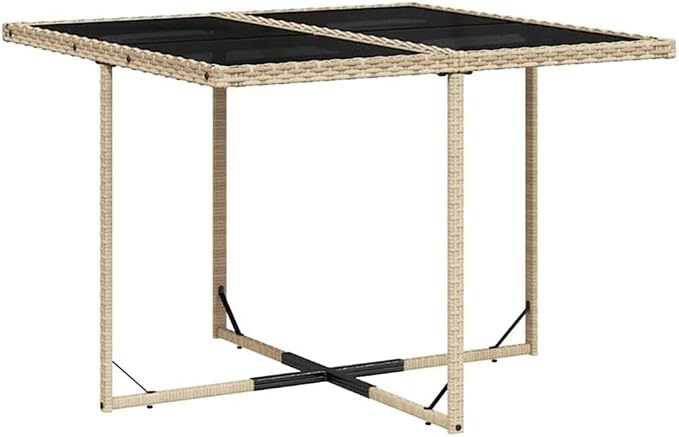 Afuera Living 9 Piece Patio Dining Set, Black and Beige Woven Design, Tempered Glass Table, Powder-Coated Finish, UV Resistant, Foldable Chairs with Washable Cushions, Outdoor Garden Furniture for 8