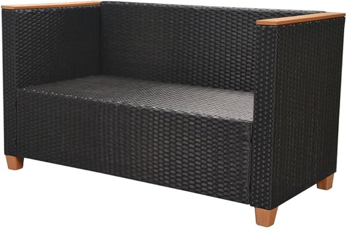 6 Piece Patio Lounge Set with Cushions, Patio Conversation Set Porch Furniture Set Outdoor Dining Sets Front Porch Furniture for Exhibition Poolside Piazza Garden Poly Rattan Black