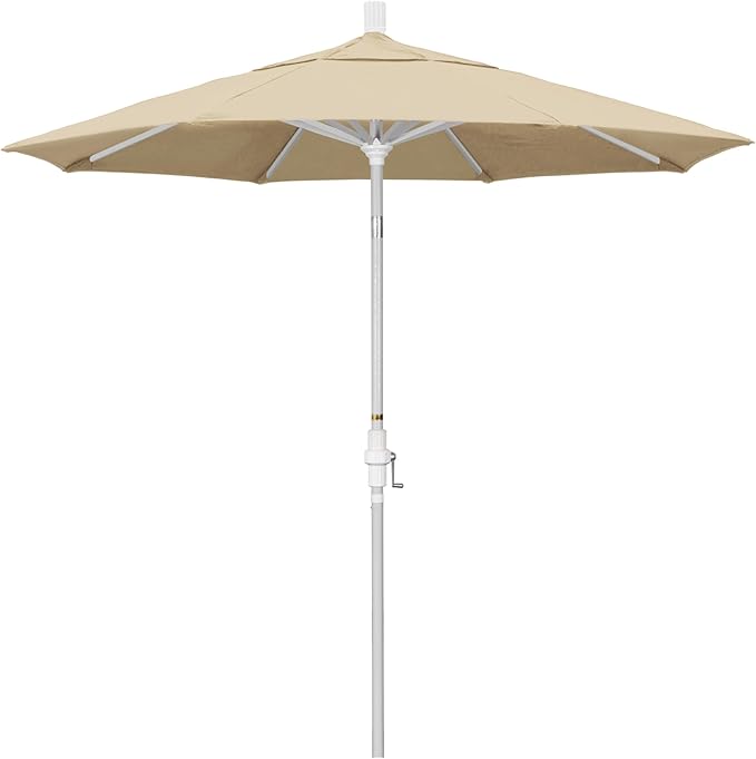 California Umbrella 7.5' Rd. Aluminum Patio Umbrella, Crank Lift, Collar Tilt, White