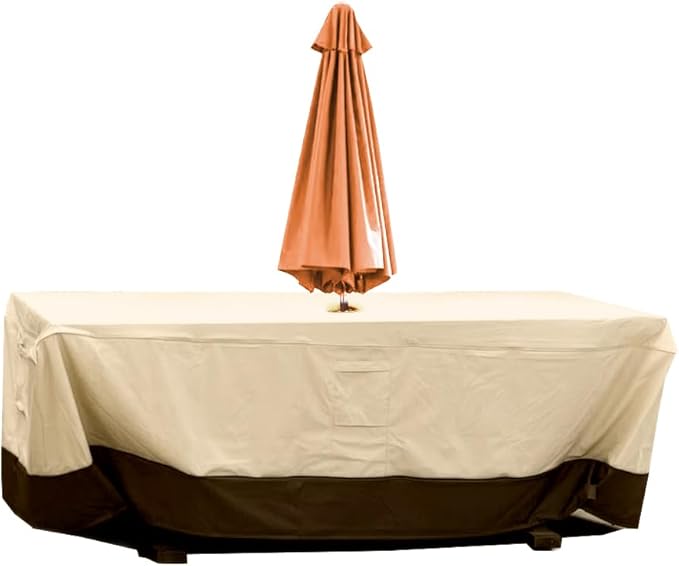 Patio Table Chair Set Cover with Umbrella Hole Water-Resistant Outdoor Furniture Cover Rectangular / Oval Veranda Garden Table Covers (108x82x23in)