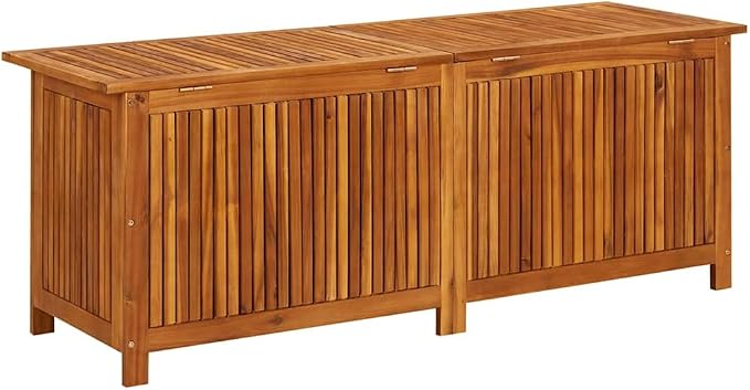 Solid Acacia Wood Outdoor Storage Box Brown Rectangular 59.1 x 19.7 x 22.8 in Rustic Design Multi-Functional for Garden Patio Deck Storage Bench