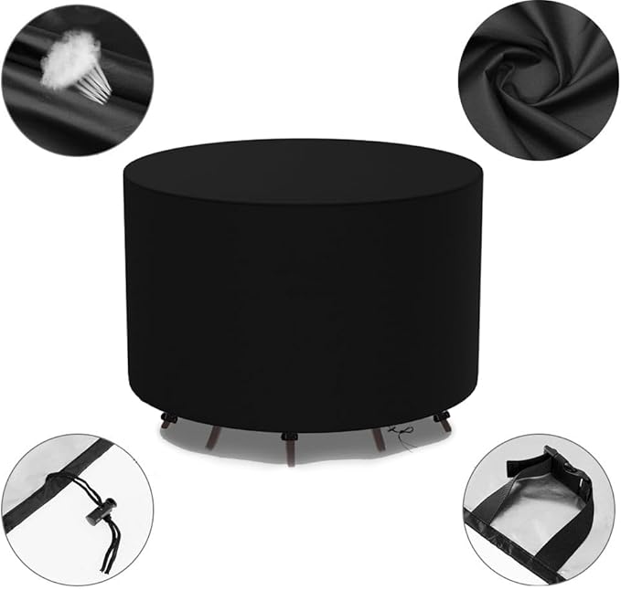 Round Outdoor Table Cover Waterproof 600D Round Patio Furniture Covers Patio Table Cover for Table and Chair Sets Rainproof & Snowproof Patio Cover 74" Dia x 34" H / 185x85cm
