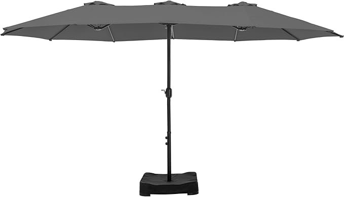 HERA'S PALACE Umbrella Patio Outdoor with Base 15ft Rectangle Table Double Market Heavy Duty Umbrellas Clearance Large Included Stand for Deck Outside Pool Picnic Inground Yard Commercial, Gray