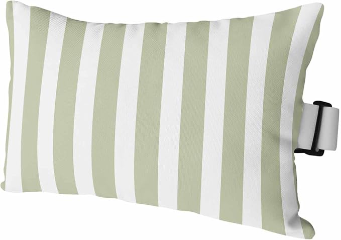 Sage Green Striped Outdoor Chaise Lounge Head Pillow with Insert,Modern Farmhouse Sage Green White Stripes Waterproof Lumbar Pillow Cusion Cover with Elastic Strap for Patio Recliner,11"x16" 1PCS