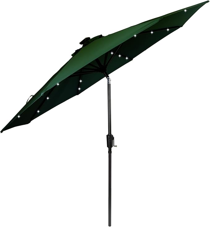 HERMOCE 9FT Solar Umbrella 32 LED Patio Umbrellas with Tilt and Crank,Table Market Outdoor Umbrella for Garden,8 Ribs
