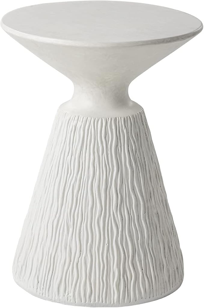 HOMPUS Outdoor Concrete Side Table Mushroom Shaped Cute Morden End Table Patio Decor Round Coffee Accent Table Garden Stool for Livingroom,Outside,Balcony,Pool (Milk White)