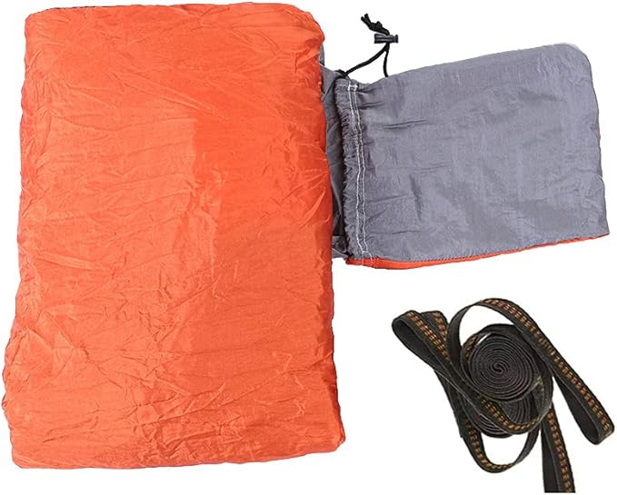 Portable Camping Travel Single Hammock, Lightweight Hanging Bed with Tree Straps and Metal Buckles, Durable Nylon Hammock for Outdoor Backpacking Hiking Beach (with Tree Gray and Orange)