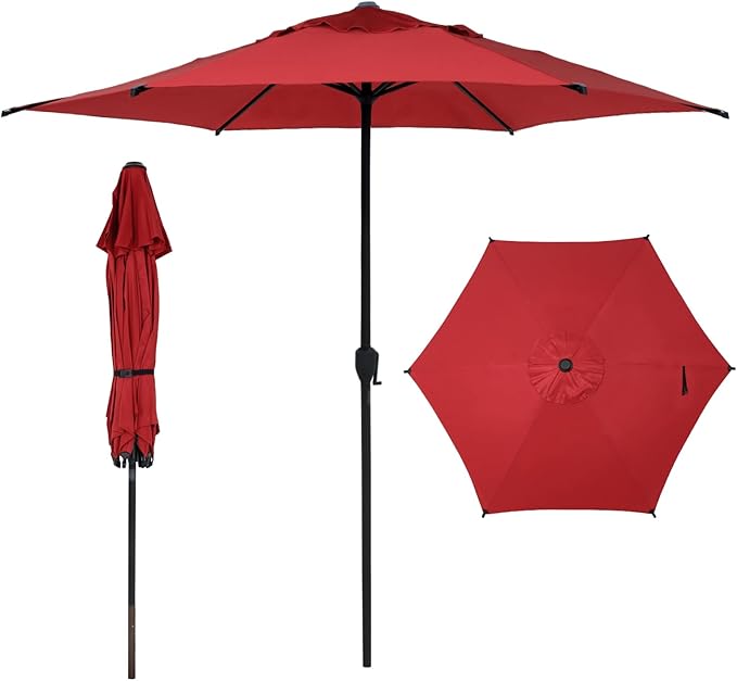 Abba Patio 9FT Lyon Outdoor Patio Umbrella Outdoor Table Umbrella with Push Button Tilt and Crank Market Umbrella 6 Sturdy Ribs UV Protection Waterproof for Garden Deck Backyard Pool, Red