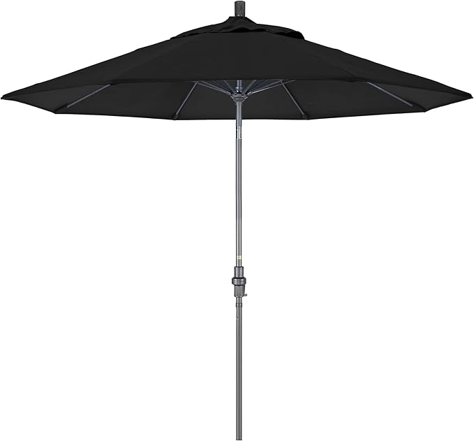 California Umbrella 9' Rd. Crank Lift, Collar Tilt, Aluminum Pole, Fiberglass Rib Patio Umbrella, Hammertone Grey Finish, Sunbrella Black