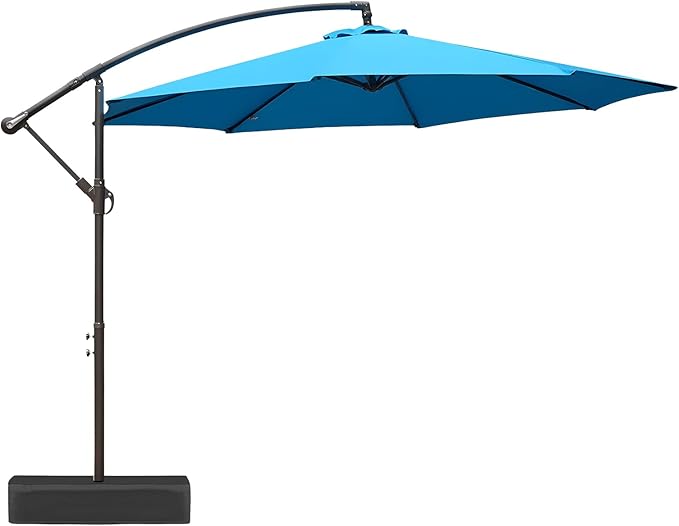 BPS 10ft Patio Umbrella with Base Included, Outdoor Offset Cantilever Umbrella with Easy Tilt Adjustment, UV-Blocking Polyester Shade, 8 Ribs for Backyard, Poolside, Lawn and Garden