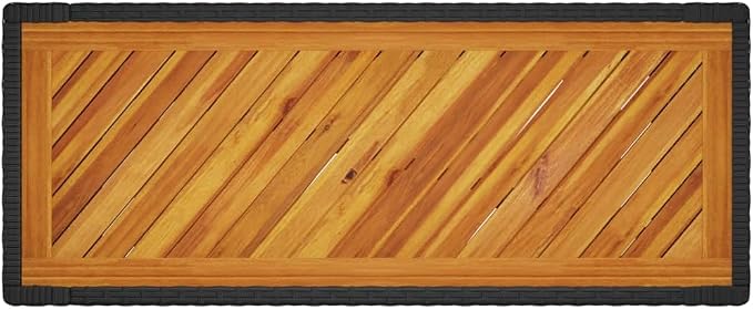 Patio Side Table with Wooden Top Black 39.4"x15.7"x29.5" Poly Rattan Outdoor Coffee End Table for Patio, Garden, Backyard, or Balcony