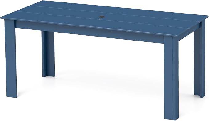 IVY&LANE Outdoor Dining Table | HDPE | 67’’ Rectangle Tables | Blue | All Weather | Umbrella Hole | Patio Furniture | for Poolside Lawn Garden Backyard