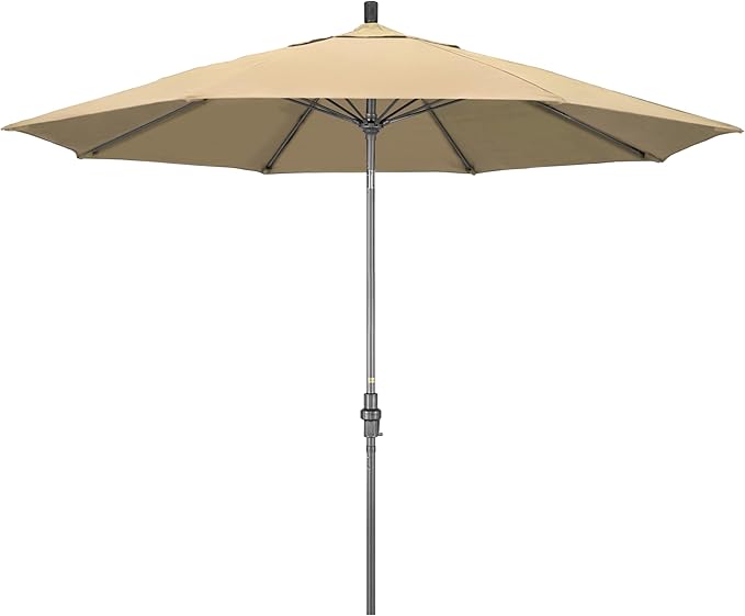 California Umbrella 11Ft Fiberglass Rib Patio Umbrella, Hand-Crank, Tilt-Collar, Gray Frame, Solution Dyed Beige Fabric