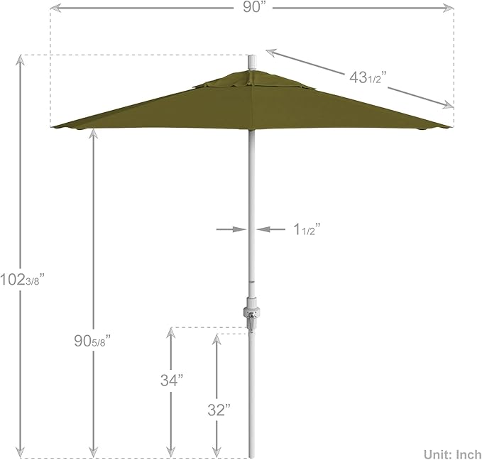 California Umbrella 7.5' Rd. Aluminum Patio Umbrella, Crank Lift, Collar Tilt, White