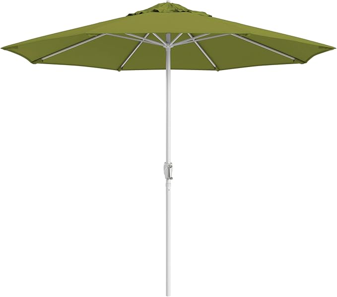 California Umbrella 10-Year Protection 9 Ft Outdoor Patio Umbrella, Pacifica Fade-Resistant Fabric, Auto-Tilt, Heavy Duty Aluminum Frame, 8 Reinforced Ribs for Pool or Deck, White Pole, Ginkgo