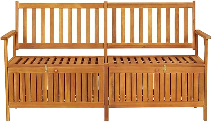 Patio Storage Bench, Outdoor Wooden Deck Box, Solid Wood Patio Furniture for Outdoor Cushions, Pool Storage and Garden Tools, 58.3"x24.4"x33.1", -333