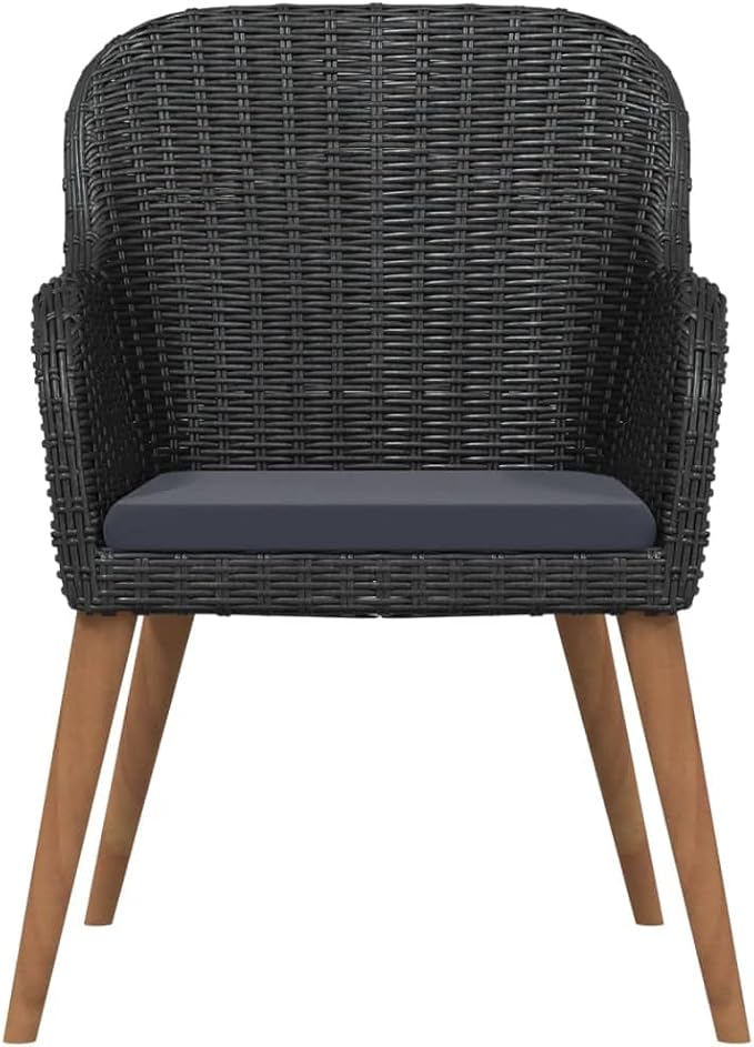 5 Piece Patio Dining Set with Cushions, Outdoor PE Rattan Dining Table and Chairs for Garden Backyard, Black Wicker Furniture Set with Glass Tabletop