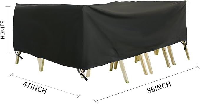 Outdoor Furniture Covers, Rectangular patio table cover, Waterproof for Outdoor patio set cover, Dining table cover, 86" W x 47" D x 31" H Black