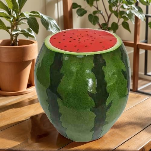Watermelon Fruit Stool, 13.4" Oversized Resin Side Table, Indoor Outdoor Plant Stand Garden Statue Table, Waterproof Outdoor Decoration Multi-Purpose Kids Seat Patio Furniture (Watermelon)