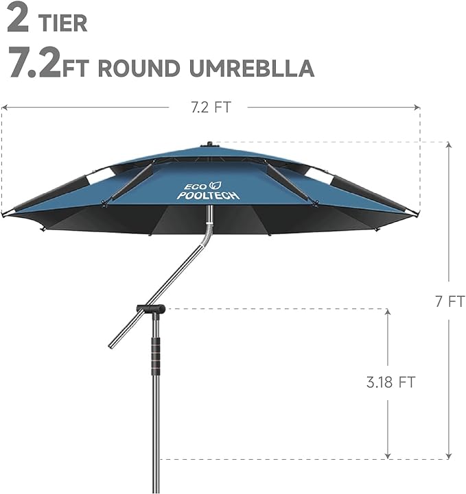 ECOPOOLTECH 7' Above Ground Pool Umbrellas, Outdoor Pool Sunshade for Oval or Rectangular Swimming Pools, Multi-functional Patio Umbrella for Garden/Pool Deck/Backyard, Must have Pool Accessories