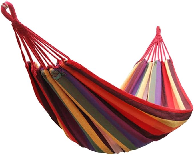 Kichvoe Outdoor Camping Canvas Hammock with Striped Rainbow Design, Portable Hanging Chair 190x85cm for Garden, Patio, and Indoor Use