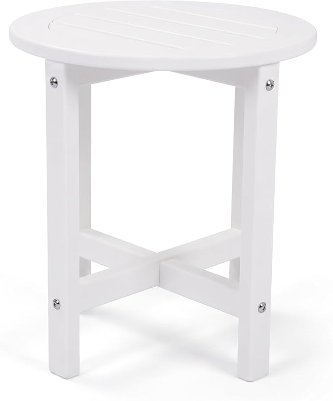 Outdoor Side Table for Patio Round HDPE Outdoor End Table with Storage Shelf，Plant Stand Tables for Patio Porch Balcony Garden,Weatherproof，White