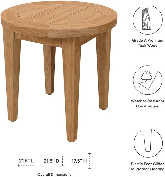 Modway Brisbane Modern Teak Wood Outdoor Patio Side Table in Natural