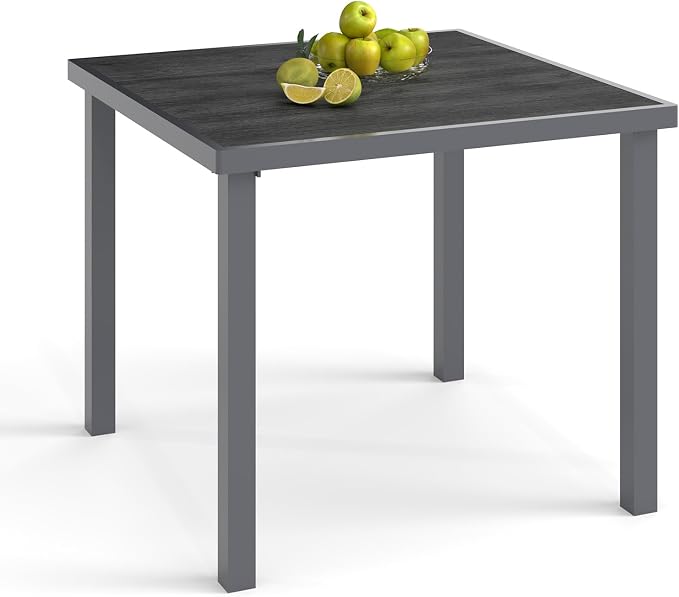 Iron Outdoor Anti-Corrosion Wood-Plastic Dining Table -All-Weather Exposed Square Table Waterproof and Rust-Proof Courtyard-Style Coffee Table Garden/Balcony/Poolside,Dark Gray 1 Pcs