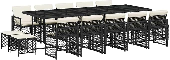 15-Piece PE Rattan Garden Dining Set, Foldable Outdoor Table and Chairs for Patio, Backyard, Balcony Furniture, Black