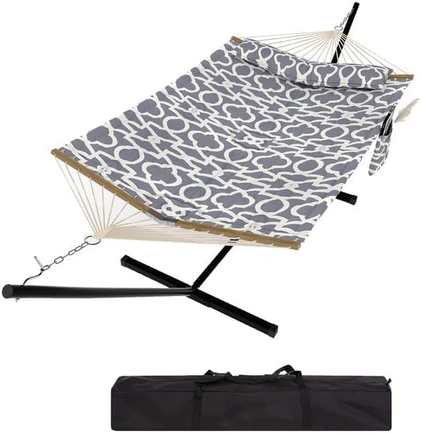 2-Person Outdoor Hammock with Stand – Portable Double Hammock with Balance Rope & UV-Resistant Fabric, 450 LBS Capacity for Patio, Backyard, Garden & Beach